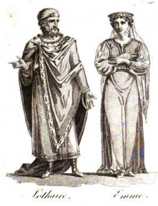 Lothair of France and Emma of Italy, as imagined by René François Bescher, Les rois et reines de France en estampes, 1826. [Link]