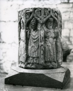 The medieval font of St. Lawrence's Church, Rathmore, Co. Meath, one of the artefacts studied by Helen Roe. TRIARC - Edwin Rae Collection. [Image source]